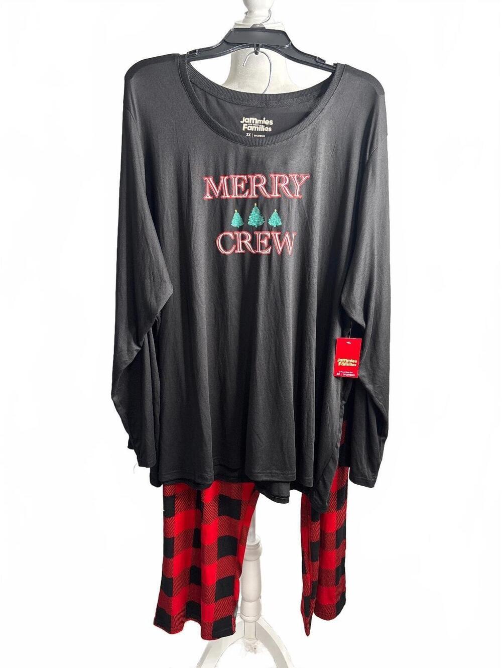 Jammies for Your Families Women's 2-Piece Sleep Set 3X Merry Crew Black & Red